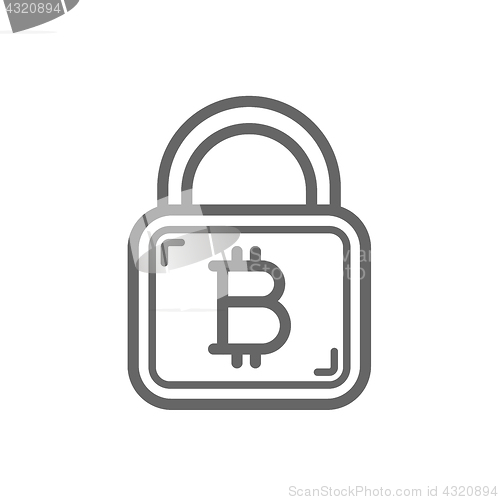 Image of Bitcoin security sign on the lock - line icon.