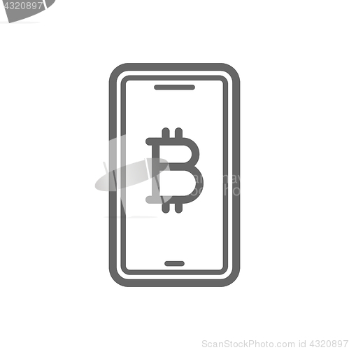 Image of Bitcoin online symbol on the smartphone line icon.