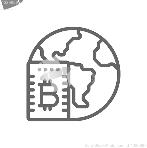 Image of Bitcoin cloud mining line icon.