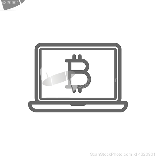Image of Bitcoin cryptocurrency in the cold storage flash drive key line icon.