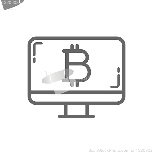 Image of Bitcoin cold storage symbol on the desktop screen line icon.