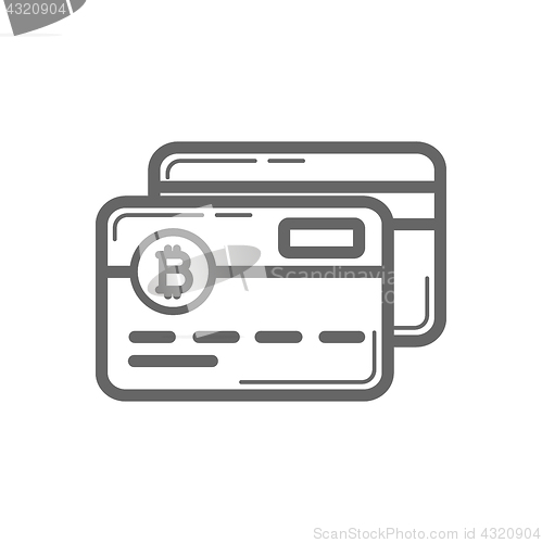 Image of Bitcoin credit and cash plastic card line icon.