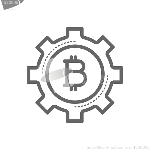 Image of Bitcoin in a gear line icon.