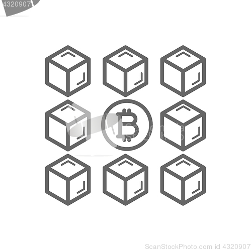 Image of Bitcoin blockchain line icon.