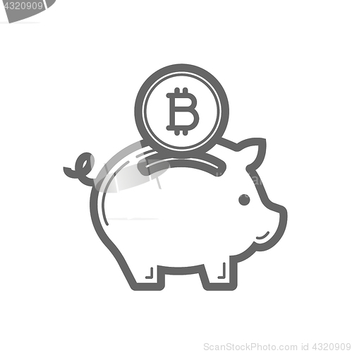 Image of Bitcoin piggy bank savings line icon.
