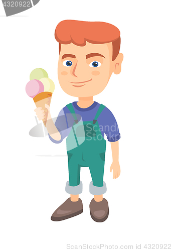 Image of Little caucasian boy holding an ice cream cone.
