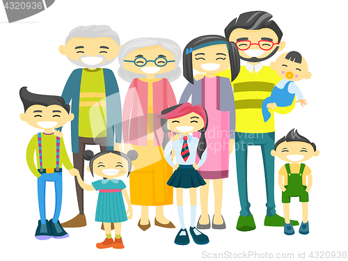 Image of Happy extended asian family with many children.
