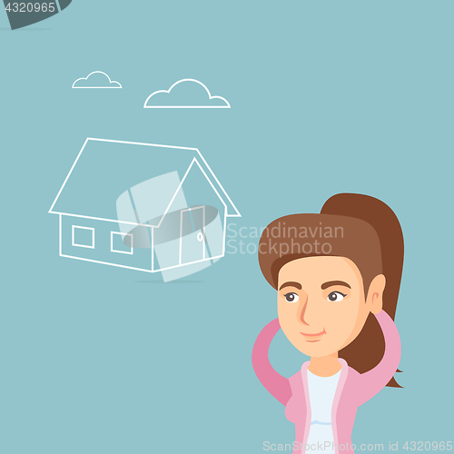 Image of Caucasian woman dreaming about buying a new house.