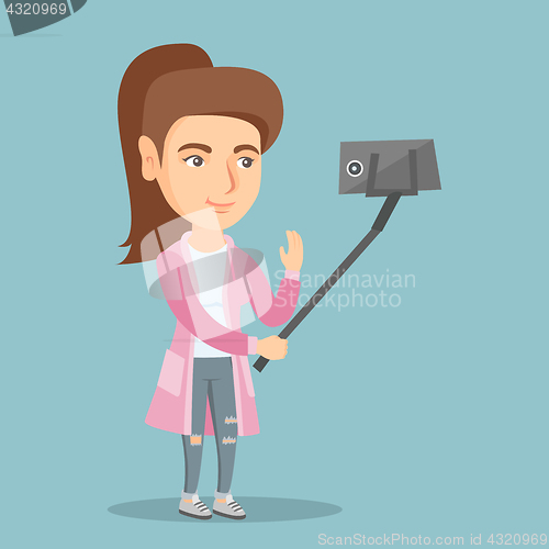 Image of Young caucasian woman making selfie.