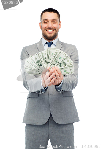 Image of smiling businessman with american dollar money