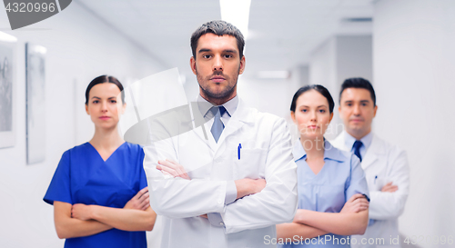 Image of group of medics or doctors at hospital