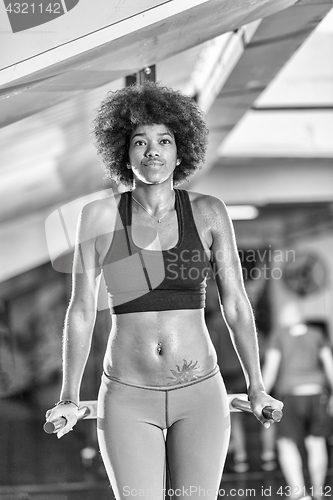 Image of black woman doing parallel bars Exercise