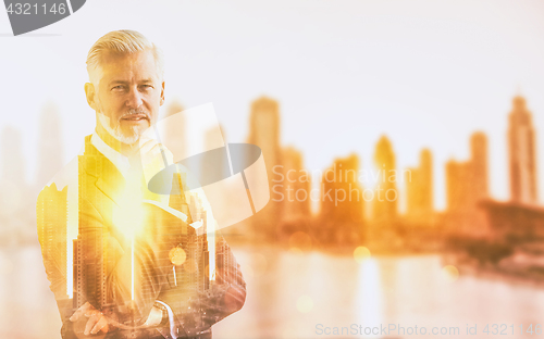 Image of Double exposure of senior businessman