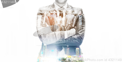 Image of double exposure of business poeple group