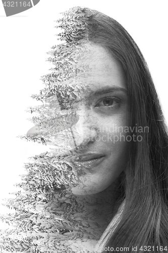 Image of Double exposure of young beautyful girl