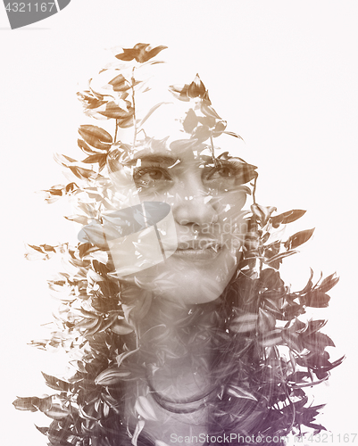 Image of Double exposure of young beautyful girl