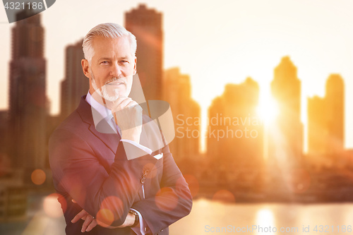 Image of Senior businessman in front of the big city