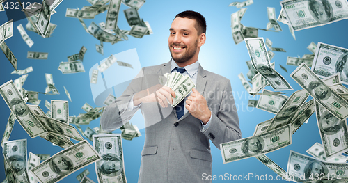 Image of smiling businessman with american dollar money