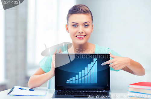 Image of student showing laptop with graph