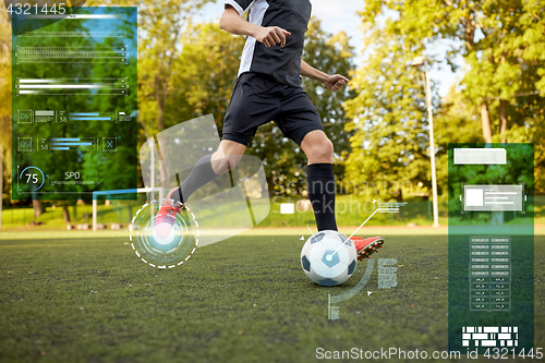 Image of soccer player playing with ball on football field