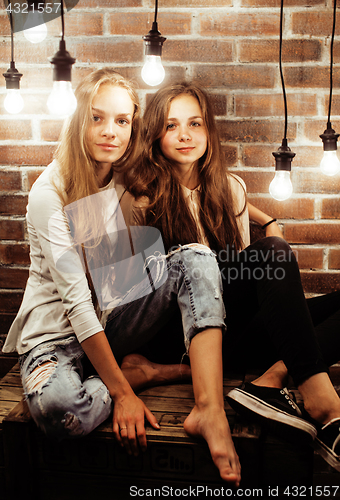 Image of best friends teenage girls together having fun, posing emotional on white background, besties happy smiling, lifestyle people concept 