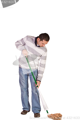 Image of Casual Man Mopping the Floor