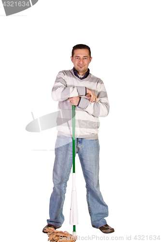 Image of Casual Man Posing with a Sweeper