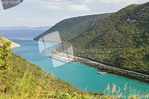 Image of Aerial panoramic view to the small seaport in Croatia