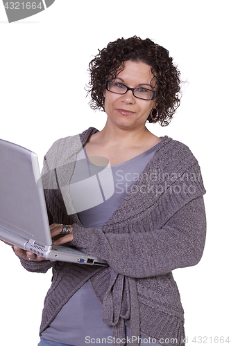 Image of Beautiful Girl Holding a Laptop