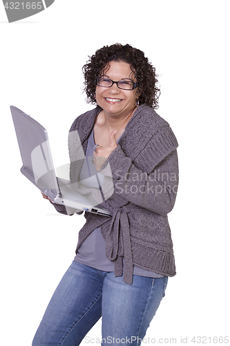 Image of Beautiful Girl Holding a Laptop