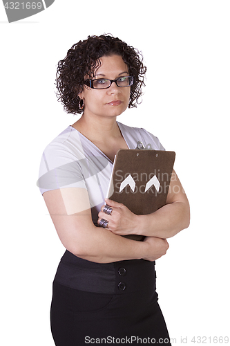 Image of Beautiful Hispanic Woman With a Clipboard