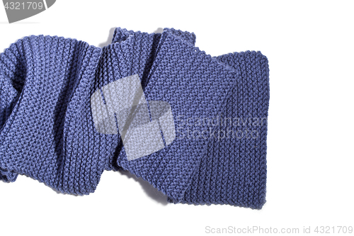 Image of knitted blue scarf isolated on white background