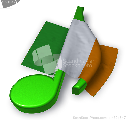 Image of music note symbol and irish  flag - 3d rendering
