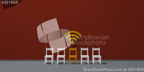 Image of row of chairs and wifi symbol - 3d rendering