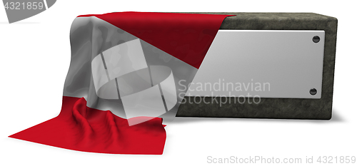 Image of stone socket with blank sign and flag of peru - 3d rendering