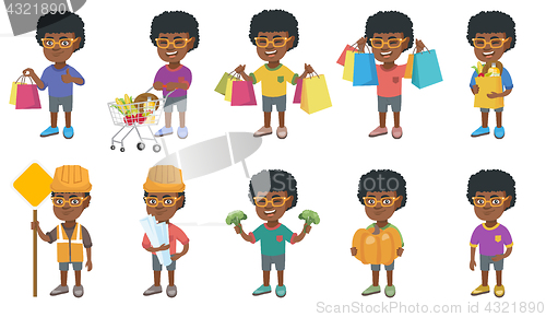 Image of Little african boy vector illustrations set.