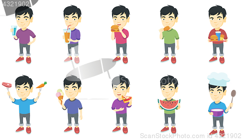 Image of Little asian boy vector illustrations set.