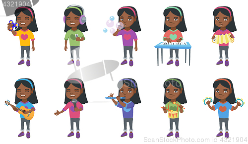 Image of Little african girl vector illustrations set.