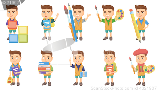 Image of Little caucasian boy vector illustrations set.