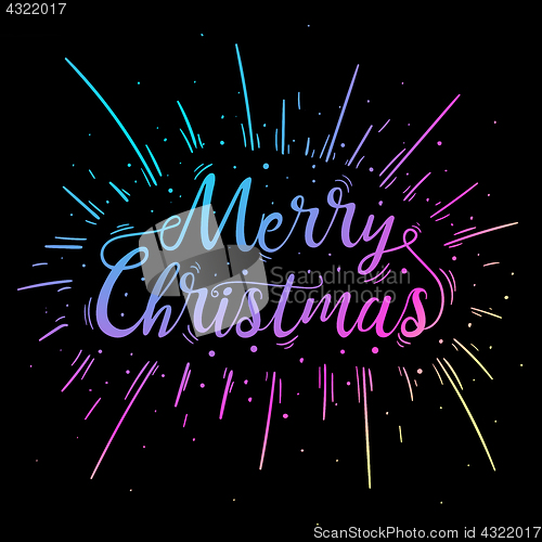 Image of Hand lettered multicolored Merry Christmas text.