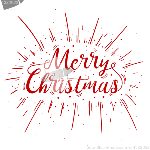 Image of Hand lettered red Merry Christmas text with burst.