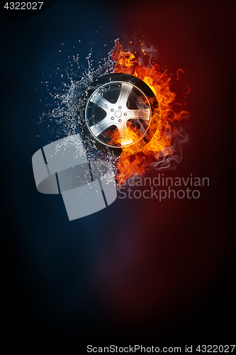 Image of Car wheel modern poster template.