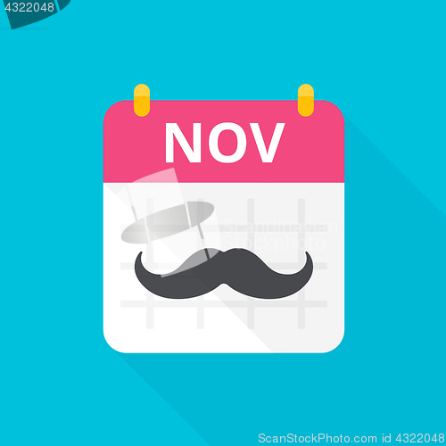 Image of November calendar with vintage curly moustache.