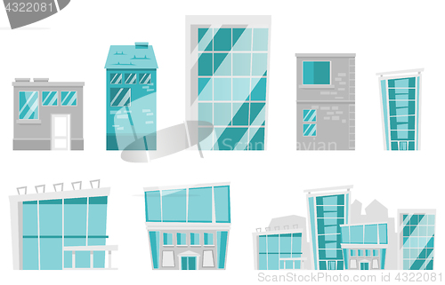 Image of Modern buildings vector cartoon illustrations set.