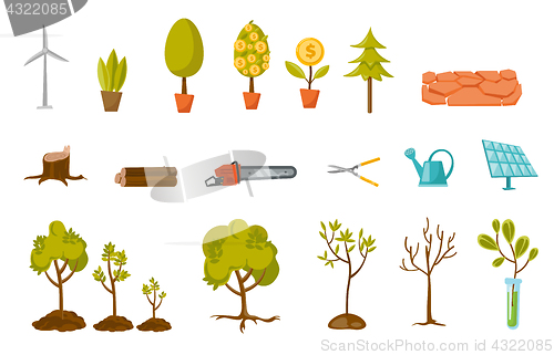 Image of Trees and plant vector cartoon illustrations set.