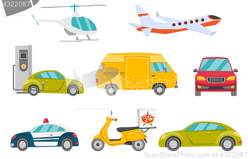 Image of Transportation vehicles vector illustrations set.