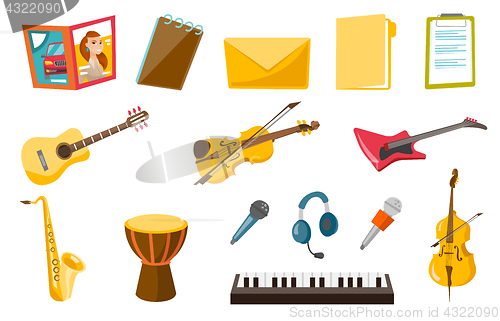 Image of Musical instruments vector illustrations set.