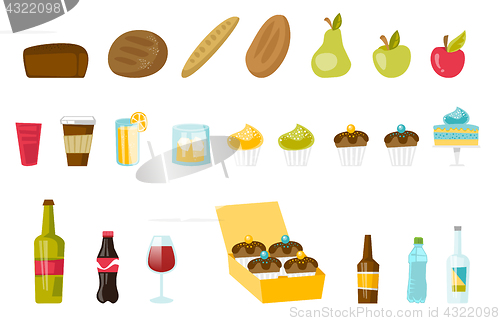 Image of Food and drinks vector cartoon illustrations set.