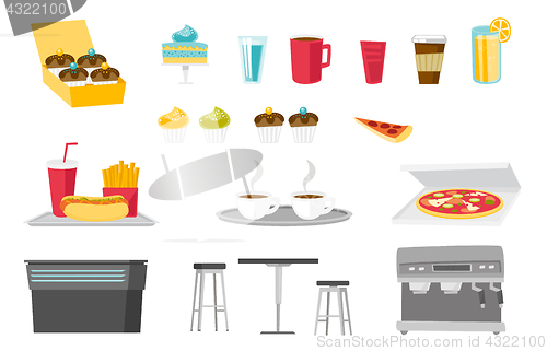 Image of Food and drinks vector cartoon illustrations set.