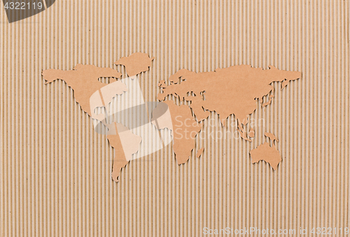 Image of World map made of fiberboard. 